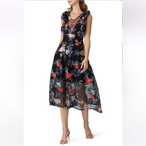 Anthropologie Vone Avalyn Floral Cocktail Evening Sleeveless Midi Dress Size 8